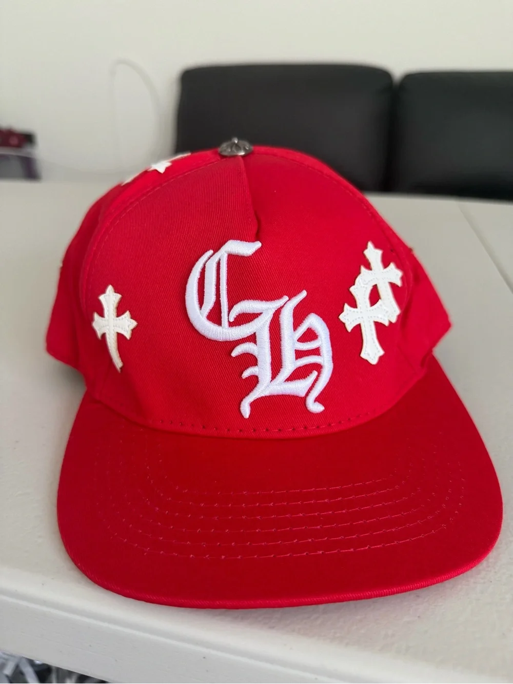 Red Gothic CH Cross Embroidered Baseball Cap Adjustable Unisex